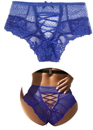 comeondear Sexiga trosor för kvinnor S–5XL stora storlekar ryggbindning spets brasilianska trosor dessous damer sexiga underkläder curvy transparent hög midja trosa string tanga underkläder reizwäsche