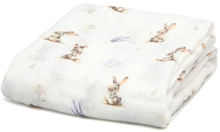 Kiokids | Muselina Conejitos | Colección Petit Moments | 70% Bambú y 30% Algodón | Gran Suavidad | Termoclimática y Antibacteriana | Protector Rayos UV | Certificado OEKOTEX | +0 Meses | 120x120cm