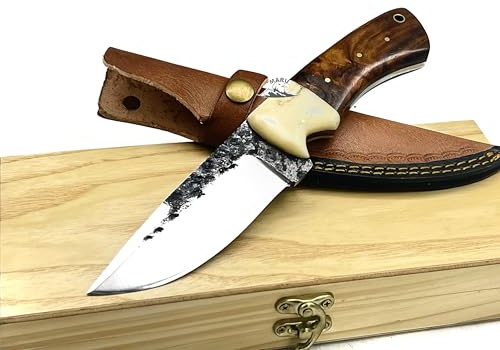 Coltello Artigianale Coltello a Lama Fissa in Acciaio Balestra, Coltello da Caccia con Manico in Palissandro, Coltello Bushcraft Fodero in Pelle Caccia
