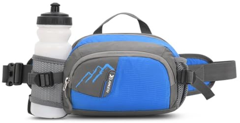 ROSSRORE Bumbags Water Bottle Holder for Cycling Travel Hiking | Anti-bounce Bottle Holder,Breathable Mesh Back,Water-resistant Nylon,SBS Zippers, Reflective Strips Blue