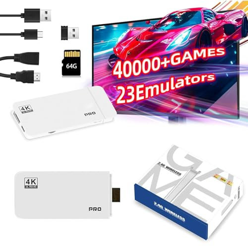 retro games console, Retro Game Stick,Wireless Retro Game Console, Gaming Stick 4k HDMI Output Built-in 40,000 Games 23 Emulators, 2.4GHz Wireless Controllers, Plug and Retro Play Video Games for Tv