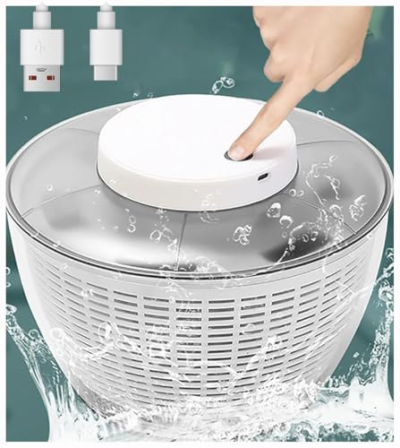 Electric Salad Spinner,Rechargeable Vegetable Washer,BPA Free, Lettuce Spin Dryer,Salad Greens,Fruit and Vegetable Dehydrator Drain Basket Efficient Kitchen Gadgets