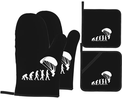Mitaines De Four Évolution du Parachutisme Professionnel Kitchen Mittens Anti Chaleur Maniques Cuisine pour Cuisson Femmes Barbecue,4 Pièces