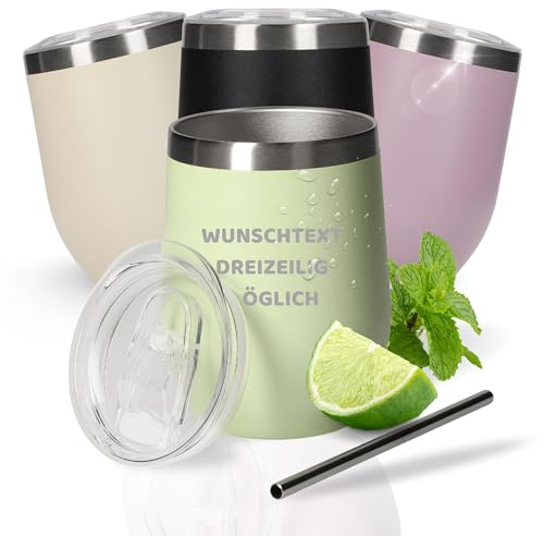 Personalisierter Weinbecher 350 ml - Trinkbecher mit Deckel und Strohhalm | Campingbecher, stapelbar, bruchsicher, Outdoor, Festival, leicht, langlebig