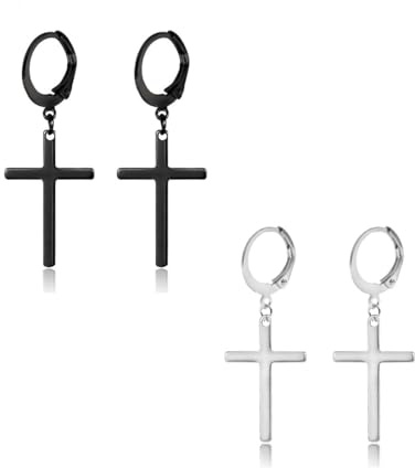 XENQITO Earrings Set Stainless Steel Black Small Hoop Earrings Cross