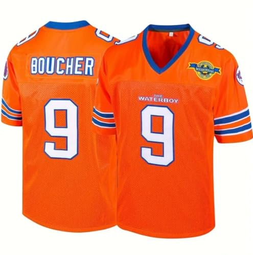 The Waterboy Bobby Boucher No9 Orange American Football Jersey Adam Sandler Comedy Film Happy Gilmore (UK, Alpha, L, Regular, Regular, Orange)