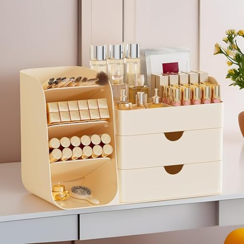 Dozesheep Large Makeup Organiser with Drawers, Cosmetics Organiser for Skincare Beauty, Make Up Organiser Storage Box with Cover, Multi-Layer Skincare Organiser for Vanity, Bathroom & Dressing Table