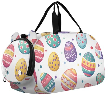 Quteprint Sac de sport pour enfants pour garçons et filles – Œufs de Pâques colorés 100 % polyester avec compartiment séparé pour chaussures, bandoulière réglable, sac compact de voyage et