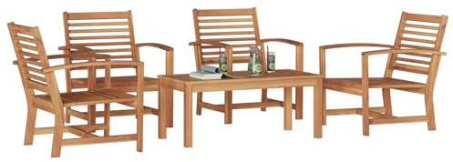 vidaXL Teakholztischset für den Garten mit 4 Stühlen und 1 Tisch aus massivem Teak in Braun. Traditioneller Stil, stabil und langlebig, perfekt für den Balkon. Glatte Oberfläche, bequem
