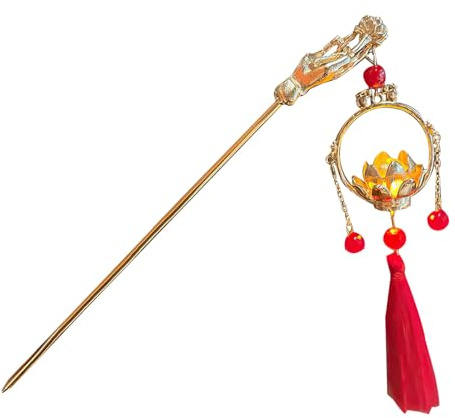 Hair Chopsticks For Women - Glowing Hair Sticks With Jewel | With Glow Lantern Tassel, Ancient Style Chopstick Hairpins For Headdress Styling