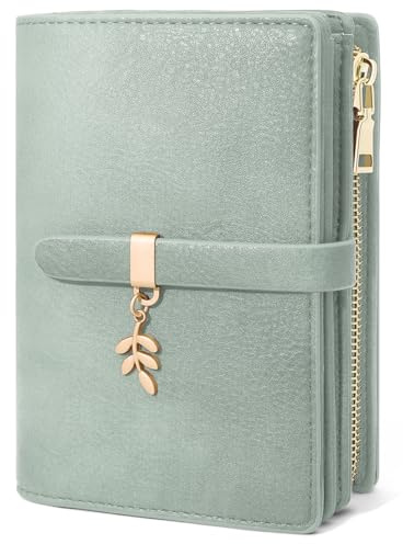 Portefeuille Femme en Cuir PU Grand Porte-Monnaie Femme Blocage RFID Porte Feuille pour Femme Court avec 20 Emplacements de Cartes éclair Poche à Monnaie Portefeuilles Porte-Cartes (Vert Clair)