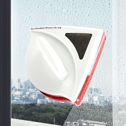 Upgraded Double-Sided Magnetic Window Cleaner for Double Glazed Windows 15-24mm, Strong Magnet Window Cleaner Tool with Anti-Drop Safety Rope, Scratch-Resistant Water Storage Design