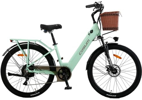 cysum X-City Vélo Électrique Homme Femme, 26 vélo électrique Urbain avec 48V 10.4Ah Batterie Amovible, Vélo de Ville électrique 250W, 7 Vitesses, City E-Bike pour Adulte, Step-Thru