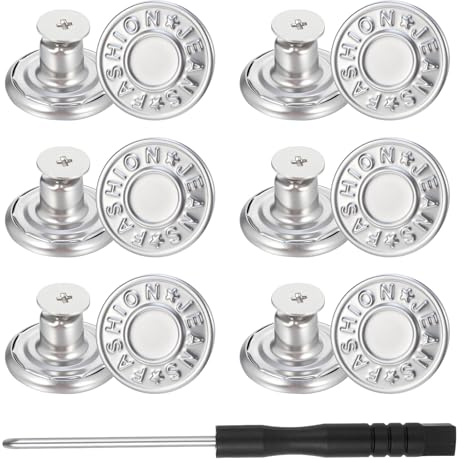 12-pack ersättande jeansknappar, 17 mm ingen sömnad nailess avtagbara metallknappar justerbar knapp för jeans metall jeansknapp ersättningskit med kombo gänga nitar och skruvmejslar