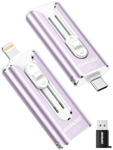 AUAMOZ 256GB Mini Dual Interface Flash Drive, USB-C & USB-L, Portable Memory Stick Compatible with iPhone 17/16/15/14/13/12/11, iPad Android PC, Easy to Save Photos, Videos & Files (Lavender Purple)