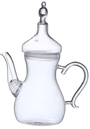 LIXSAZSE Teiera sfusa in vetro arabo, 1000 ml, manico ergonomico, resistente al calore, elegante e pratica per tutti i giorni, in vetro trasparente resistente al calore, con coperchio.