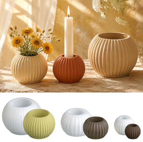 3 Stück Silikonform Kerzenhalter,Gestreifte Runder Kerzenhalter Silikon,GießFormen Silikon Tablett Schale,Silikonformen Gießformen Kerzen,Stabkerzenhalter Kerzenformen für Beton,DIY Frühlingsdeko