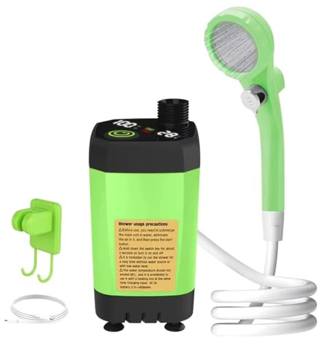 Ehwisbe Outdoor Shower Kit-Portable Camping Shower Pump,Full Screen Intelligent Digital Display, 6000mAh Battery, Adjustable Nozzle