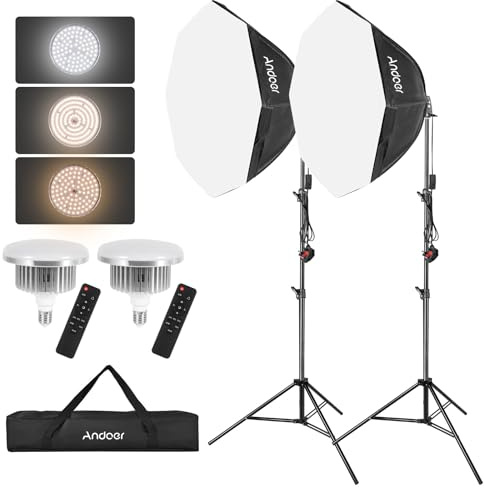 Andoer Kit de luz para fotografía de estudio, juego de iluminación Softbox de 85 W, 2800 K-5700 K, luz LED, iluminación continua para grabación de video, retratos y fotografía de productos