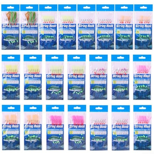 22 Packs Fish String Hooks Featuring Realistic Shrimp Motion For Freshwater Saltwater Fishing Mackerel Herring Smelt Lure Rig Set Nylon Line Steel Hook Gear