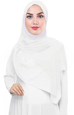 Damen Hijab Kopftuch Schal mit Glitzer aus Premium Chiffon (Weiß)