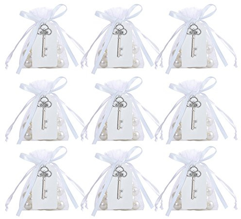 Awtlife - 50 abrebotellas rústico vintage con etiqueta de tarjeta y bolsa transparente para recuerdos de fiesta de boda