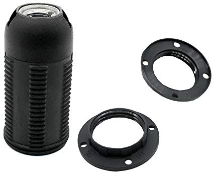 E14 Fassung Schwarz Set mit Gewindemantel Rastkappe M10x1 2x Schraubring Thermoplast Lampenfassung für LED Glühlampe Lampen Reparatur