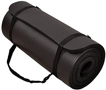 BalanceFrom GoCloud 71x24 Inches Extra Thick Yoga Mat 1-Inch High-Density Foam – Roll-Up Exercise Pad with Double-Sided Non-Slip Surface and Carrying Strap for Pilates and Home Workouts