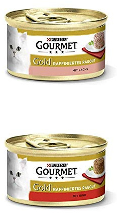 PURINA GOURMET Gold Katzenfutter nass 24er Mix-Pack, Ragout Lachs und Ragout Rind, (2 x 12 x 85g)