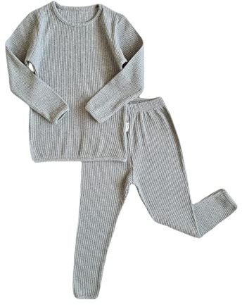 DreamBuy 6M-7 Anni Bebè Unisex Bambine & Bambini Pigiami/Abbigliamento Quotidiano in Cotone a Coste Morbidi e Comodi Set da 2 Pezzi Biancheria da Notte/Giorno (5-6 Anni, Grigio)