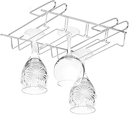 Relaxdays Weinglashalter, Schrankeinsatz für 12 Stielgläser, Bar & Küche, Gläserschiene Metall, 8,5x34,5x26cm, silber | Bar & Küche, Gläserschiene Metall, 8,5x34,5x26cm