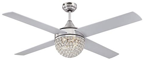 Westinghouse Lighting 72206 Kelcie, Ventilateur de plafond contemporain avec lampe et télécommande, 132 cm, finition nickel brossé, abat-jour à fleuron cristallin