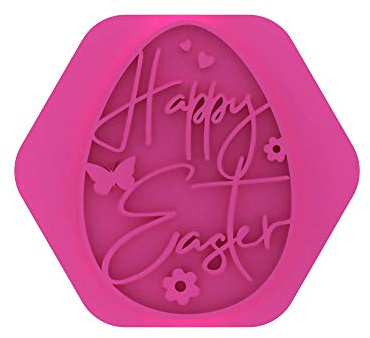 LissieLou Dekorativer Ei-Keks-Stempel, Frohe Ostern, Zuckerguss, Fondant, Prägung, hellrosa