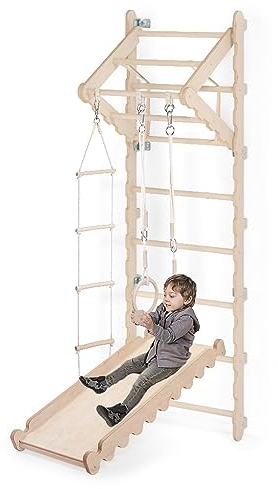 MAMOI® Indoor Klettergerüst, Zimmerleitern, Turnringe für Erwachsene, Kletterwand und Trainingsgeräte, Turngerät mit Klimmzugstange für den Innenbereich, Sportgerät