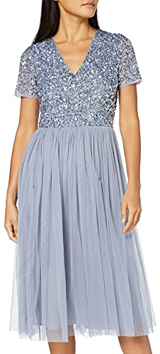 Maya Deluxe Maya Berry Embellished Halter Neck Maxi Dress Robe de Demoiselle d'honneur, Bleu poudré, 34/ SIZE 6