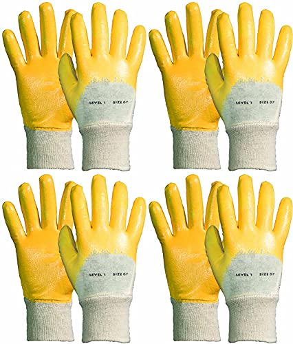 Novatool 4 Paar Nitrilhandschuhe Herren I Grö0e 9 I Nitril | Gelb I EN388:2016 3111X I Arbeitshandschuhe ölbeständig Schutzhandschuhe Rosenhandschuhe Kateenhandschuhe