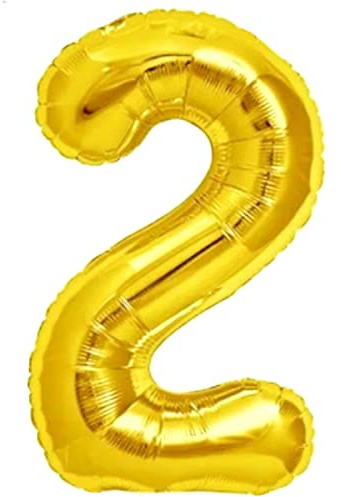 Luftballon 2. Geburtstag Zahl 2 Goldene XXL Riesen Folienballon 100cm Geburtstagsdeko Ballon Zahl Deko zum Geburtstag. Fliegt mit Helium.