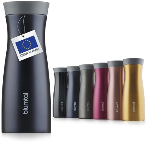 Blumtal Thermobecher 380 ml - Kaffeebecher to go aus Edelstahl - auslaufsicherer Isolierbecher kalt/heiß - Mug mit 360° Trinköffnung - Thermo Kaffeebecher to go + Quick-Press-Verschluss - Dunkelblau