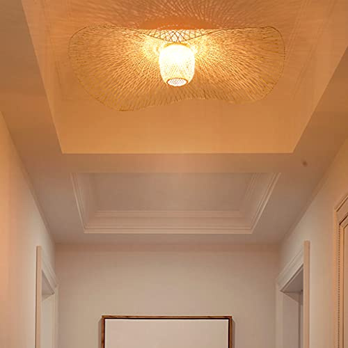 AHQX Retro Deckenleuchte Natürliche Bambus Rattan Deckenlampe Vintage E27 Handgewebte Deckenbeleuchtung Für Esszimmer Pendellampe Wohnzimmer Bar Café Kronleuchter Küche Deckenlicht Esstisch,85cm …