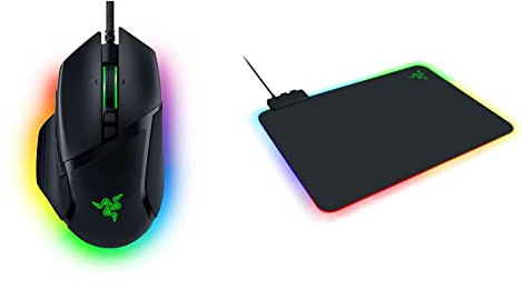 Razer Basilisk V3 - Gaming Maus mit Chroma RGB, Schwarz & Firefly V2 - Gaming-Mauspad mit mikrotexturierter Oberfläche und Chroma RGB-Beleuchtung (Kabelhalter, Kantenbeleuchtung, rutschfest) Schwarz