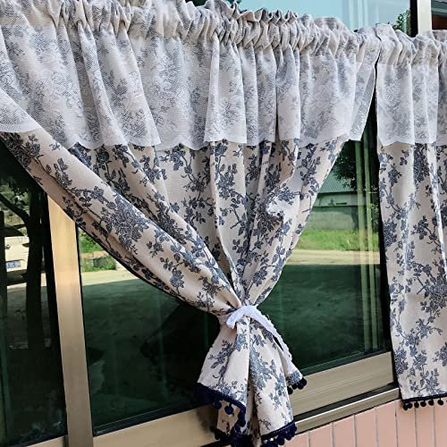 V3VOGUE Vorhänge Gardinenschals Küchen Gardine Im Pastoralen Stil, 1 Stück Verdunkelungs Vorhänge Für Kleine Fenster, Mit Spitzenvolants, BxH, 140x40/100/180/300cm, Tür Vorhänge