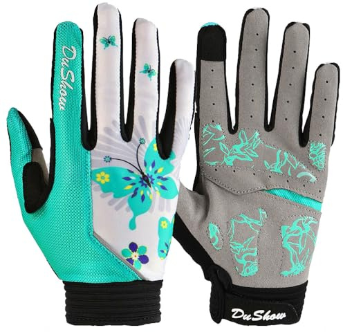 DuShow Cycling Gloves Women Full Finger Mountain Bike Riding Biking Gloves for Women Touchscreen Gel Padded Bicycle Gloves for Motorcycle Cycle Gym Sport Workout Training Outdoor(Green,S)