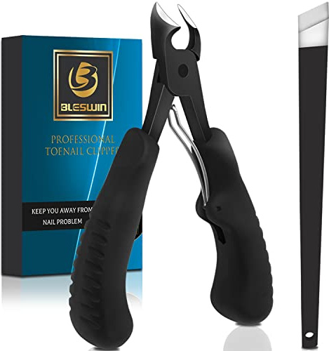 Podiatrist Toenail Clippers, Super Sharp Toe Nail Clippers for Thick & Ingrown Hard Toenails. Ergonomic Finger Nail Clippers for Adults, Seniors, Men and Women. Gifts for Parents or Firends (Black)