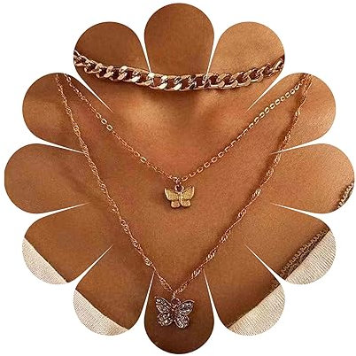 Yheakne Boho Geschichtet Schmetterling Halskette Choker Gold Kristall Cz Schmetterling Anhänger Halskette Punk Kandare Kette Halskette Mehrere Kette Kette Kette Schmuck Für Frauen Und Mädchen