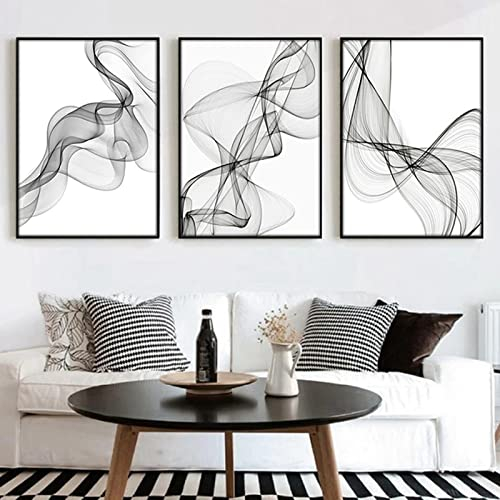 HEHGVCF 3er Set Moderne Wandbild Leinwandbild Poster Set Schwarz Weiß Abstrakte Linie Poster Wohnzimme Art Dekorative Malerei Ungerahmt (Linie,30 x 45cm)