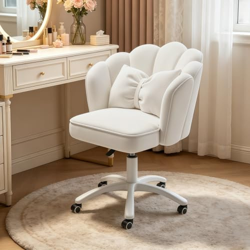 XUEGW Niedlicher Schreibtischstuhl mit Blütenblatt, Samt, mit Schleife, Schmetterling, Heimbüro, Stühle für Schlafzimmer, Computer, Arbeitsstühle mit Rückenlehne