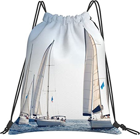 Seashell Landscape On The Beach Wasserdichter Kordelzug Gym Rucksack Tasche für Männer & Frauen, Sport Gym Sack Reise Tagesrucksack, Ozean Segeln, One size