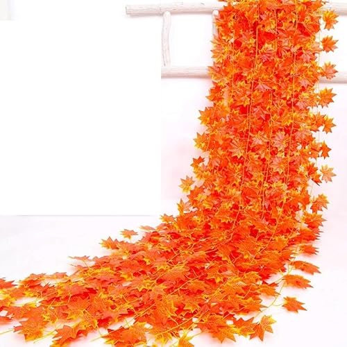 6 x Strands 42ft Long 12 metre Artificial Maple Ivy Silk Fake Vine Wall Hanging Party Decoration Wedding Garland Autumn Maple Leaves Garden Home Foliage Plants