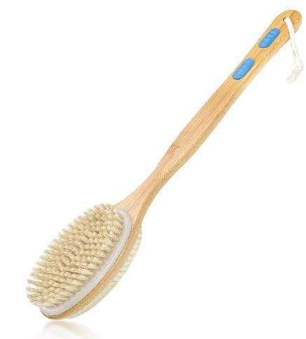 Magrimaxio Rückenbürste Dusche, 44cm Körperbürste mit Naturborsten, Duschbürste mit Langem Stiel, Rückenbürste Badebürste Dusche zum Entfernen Abgestorbener Haut Cellulite, Verbessert Lymphfunktionen