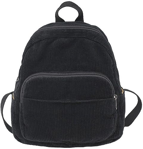Makukke Rucksack Damen Klein, Cord Cityrucksack Rucksäcke Daypacks Damen Rucksackhandtaschen Rucksack Für Lässig Schule Travel Wandern Arbeit (A-Schwarz)